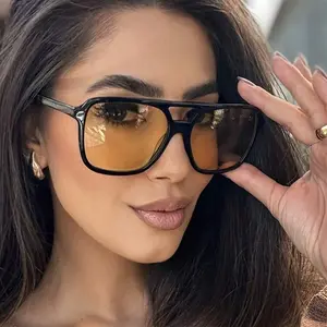 Women's Oversized Aviator Fashion Glasses - Yellow Anti-Glare Lenses, Durable PC Frame, Lightweight And Stylish For Daily Commuting,  Accessories, Sturdy Construction, Exclusive For College Students