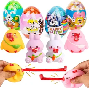 4 Pack Prefilled Easter Eggs with Squeeze Toys Inside – Tongue Out Stress Ball Toys for Kids, Easter Egg Hunt, Basket Stuffers, Party Favors