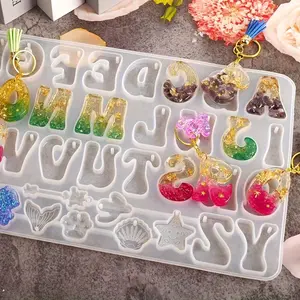 Silicone Resin Casting Molds Set with Alphabet Reverse Letter Shaped for DIY Keychain and Jewelry Pendants, Epoxy Resin Moulds with Hanging Hole