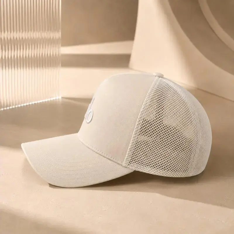 Trucker Hat White Mesh Baseball Hat with Adjustable Strap and Logo Detail for Men & Women