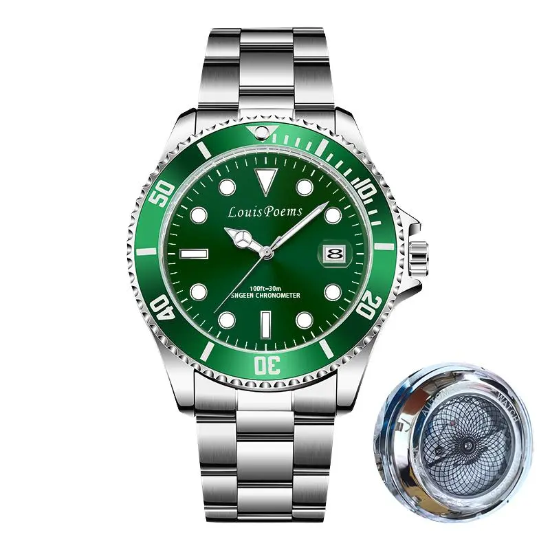 【Limited Time Deal】 Louis Poetry Green Water Ghost High-end luxurybusiness watch Fashionable men's fully automaticwaterproof mechanical watch
