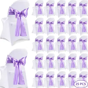 25 Pieces Of Satin Chairs With Decorative Bows, Ties, And Covers For Weddings, Parties, Ceremonies, Receptions, Events, Dining Rooms, And Home Kitchens (6.7 X108 Inches) Slipcover