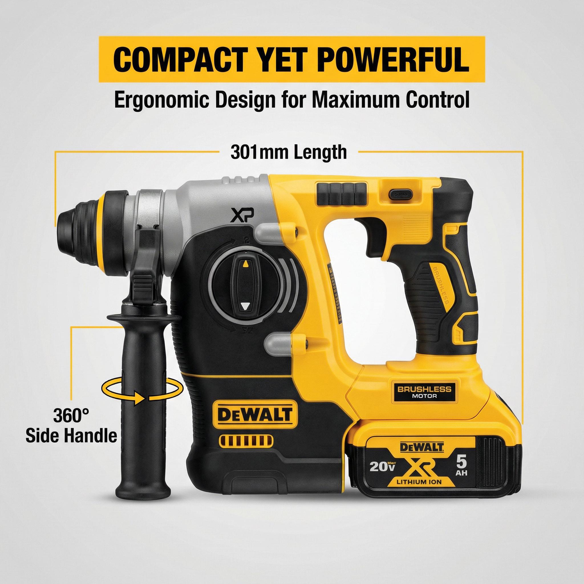 DEWALT DCH273 20V Brushless Hammer Drill – 24 mm concrete drilling | 2.4 J impact force | Lightweight 3.1 kg with battery | One charge, ready to use DEWALT DCH273 20V Brushless Hammer Drill – 24 mm concrete drilling | 2.4 J impact force | Lightweight 3.1 kg with battery | One charge, ready to use