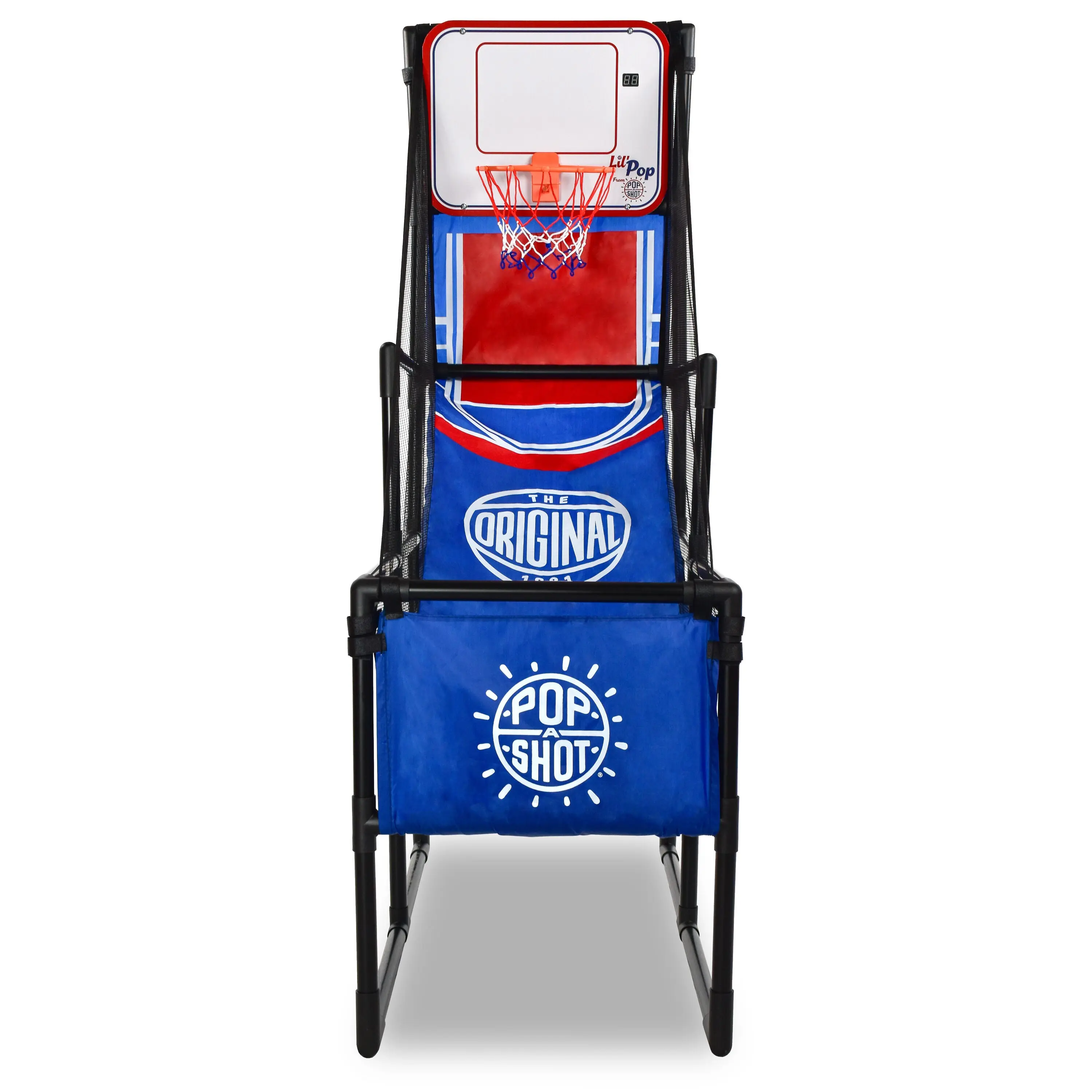 Pop-A-Shot Lil’ Pop Game | Indoor Arcade Basketball Hoop for Kids Age 3-6 | 3 Balls & Sticker Pack | Electronic Scoreboard, Music, Sound FX