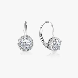 EIoways Sterling Silver Halo Drop Earrings Leverback Moissanite Earrings 1.35ct D Color VVS S925 Sterling Silver Moissanite Jewelry Perfect Birthday Mother’s Day Christmas Gift for Women Wedding