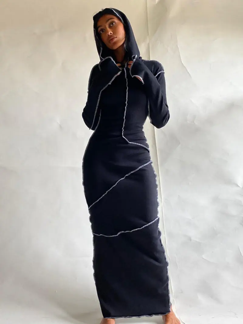 Drip hooded long sleev dress - TikTok Shop
