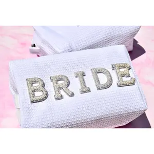 Custom White Waffle Bride Makeup Bag