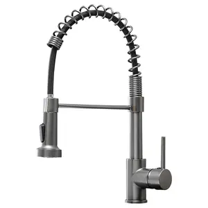Commercial Kitchen Faucet with Pull Down Sprayer, Single Handle High Arc Kitchen Sink Faucet, 360° Swivel Gooseneck Faucet with Stream & Spray Modes