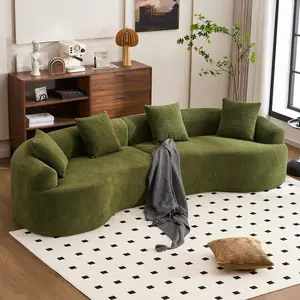 110'' Modular Sectional Sofa with Rounded Armrests Compression High-Density Curved Boneless Couches Sleeper with 4 Seats for Living Room Bedroom Apartment Lounge, Green