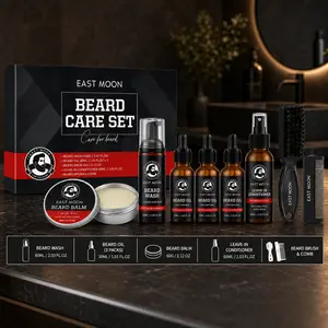 Mens Beard Care Set Includes Beard Shampoo Beard Oil Beard Cream and Leave In Conditioner Premium Fathers Day Gift