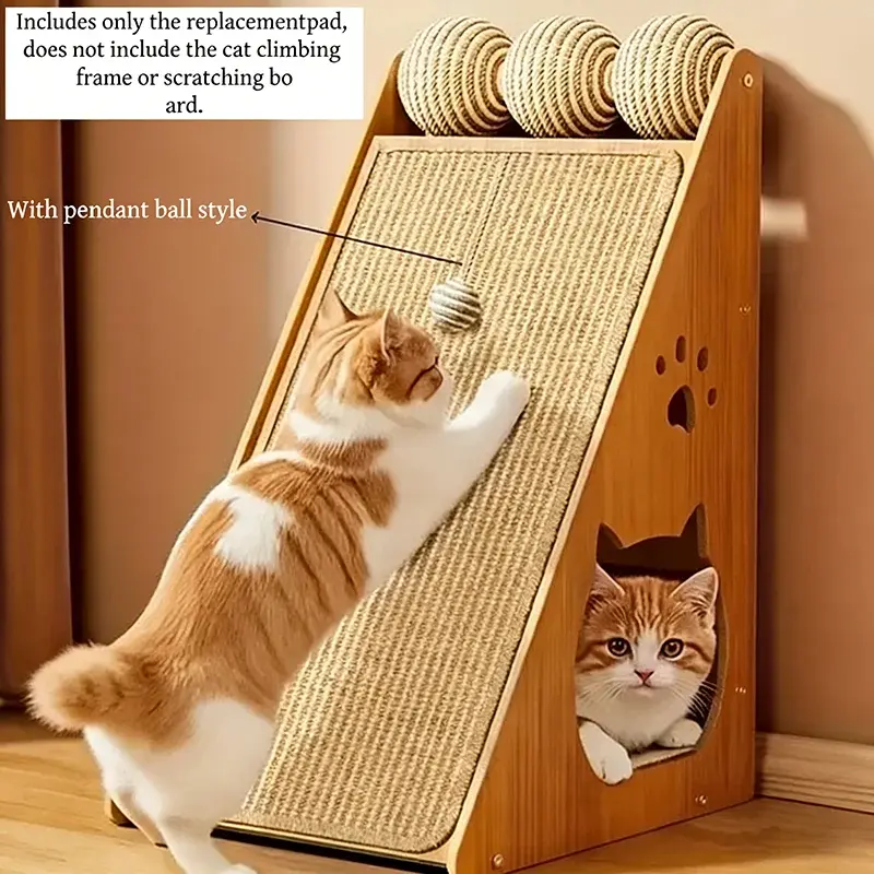 Cat Scratching Mat with Hanging Ball, Sisal Scratch Pad for Indoor Cats, Removable Wall & Furniture Scratcher