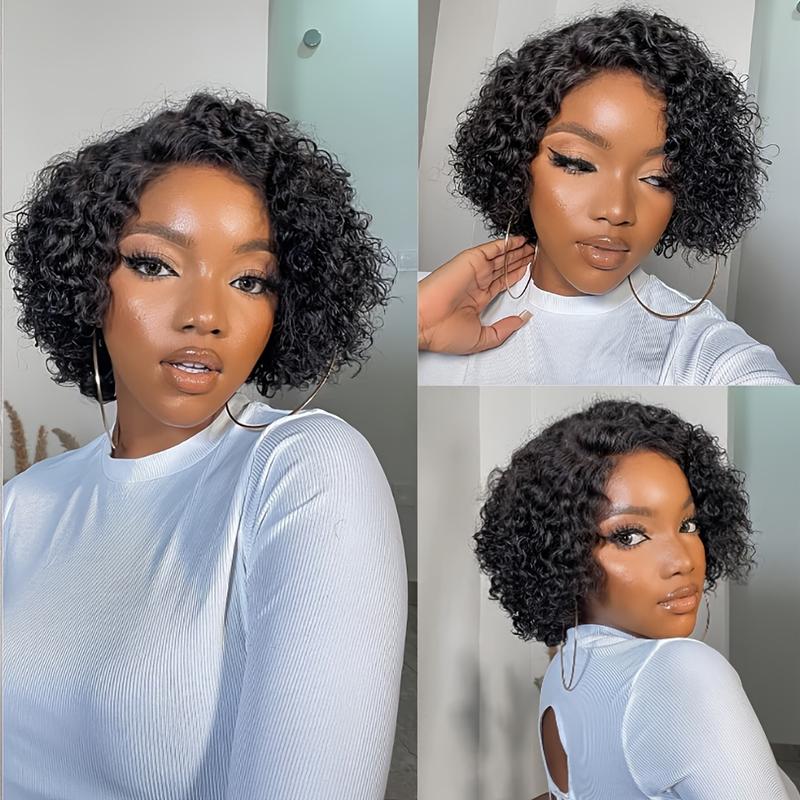 Chic Short Pixie Cut Curly Wave Wig For Women 6INCH 13X4X1 T-Part Lace Front 200% Density Remy Human Hair Natural Black Dealsforyoudays TikTokShopBlackFriday