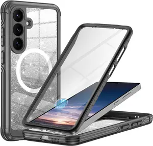 For Galaxy S25/S25 Ultra/S25e Case, Compatible with MagSafe, Magnetic Glitter Case with Built-in 9H Tempered Glass Screen Protector, Shockproof Protective Case for Samsung Galaxy S25 Plus, All Purple