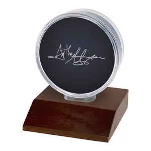 Hockey Puck Dark Wood Base Display Holder