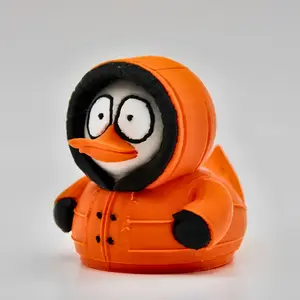 3D Printed Orange Winter Coat Black-billed Duck Statue - Cute Penguin Style Plastic Collection