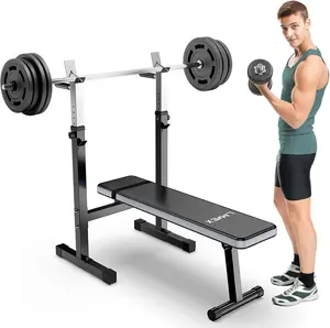 Lmdex Adjustable Weight Bench Press with Squat Rack Folding Multi-Function Dip