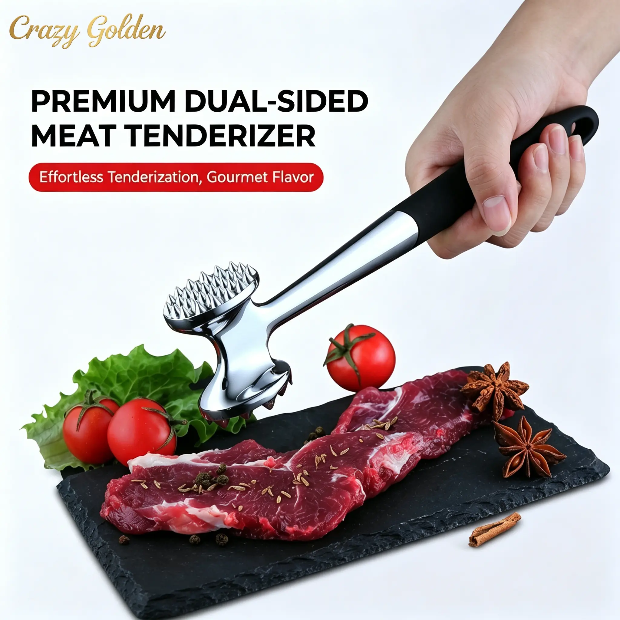 Household Meat Tenderizer Hammer, Double-Sided Kitchen Meat Mallet, Portable Food Hammer for Tenderizing Beef Pork Lamb and Chicken