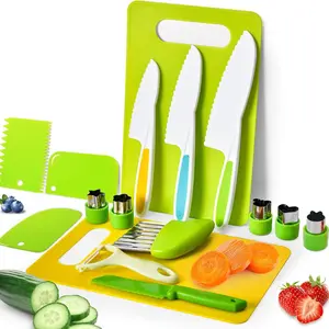 32 piece set of child safety cutting tools, non hand damaging plastic fruit knife cutting board