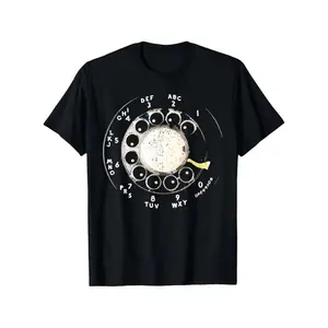 180g[100%cotton]Retro Rotary Telephone Dial Graphic T-Shirt - Vintage 1960s/70s Inspired Design with White Rotary Dial & Numbered Buttons - 100% Cotton Comfort Fit Short Sleeve Round Neck Black Tee for Men & Women - Nostalgic Gift for Casual Outfits