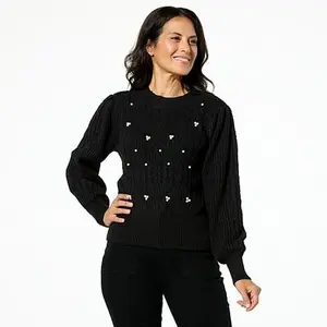 Jaclyn Smith Puff-Sleeve Cable Knit Sweater
