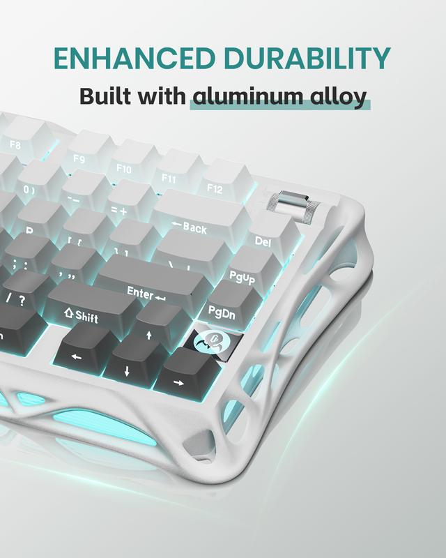 GravaStar Mercury K1 - Gradient White 75%  Wireless Mechanical Gaming Keyboard - Aluminum Alloy Exoskeleton, Gasket - Mounted, Hot - Swap Sockets, Linear Switches