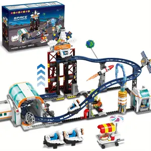 Building Blocks Set - 888pcs Space Roller Coaster Building Set with Lift Platform, Satellites, Rocket Launcher, and More - Ideal for Youngsters Ages 6-12, Perfect Birthday or Holiday Gift, ABS Plastic Toys, Mixed Color, Architecture Theme