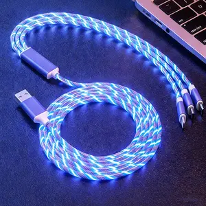 3 in 1 LED Charging Cable with Multi Ports, Light up LED Flowing Charging Cable  to USB C/Micro USB/for Lighting, 1.2M/47.2in USB Charger Cord for iPhone, Samsung and Android All Smart Phones, Type C Charging