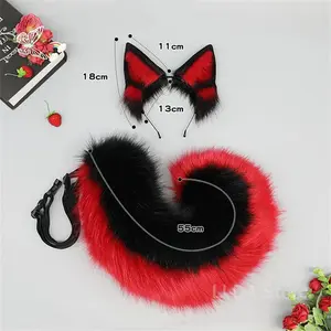 German Shepherd Dog Ears Plush Tail Faux Fur Wolf Tail Women Lolita Handmade Hair Hoop Dog Ear Tail Suit Cosplay Accessories