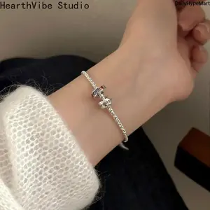 925 Sterling Silver Zircon Letter Bracelet, Vintage Geometric Jewelry Gift