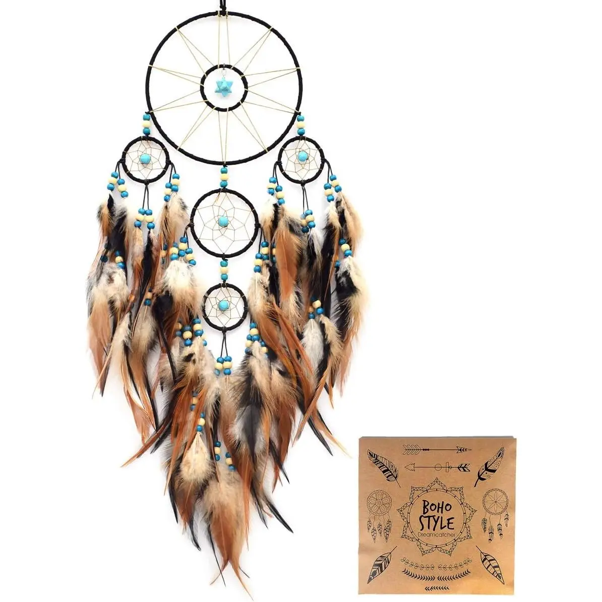 Large Black Dream Catchers for Bedroom Adult Merkaba Turquoise Boho Dream Catcher Wall Decor for Boys Teen Room Decor Dorm Living Room Hanging Decoration Festival Gifts(NO.32)