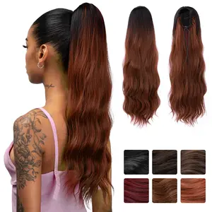 Yetta Body Wave Drawstring Ponytail Extension Synthetic Hair for Women Soft Wavy Curly Texture Lightweight Comfortable Easy to Wear 22 Inch Length Wig clip hair extensions curly clip ins clip ins for black women