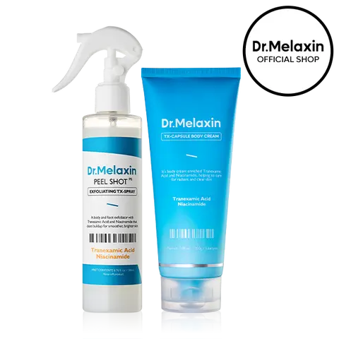 [Dr.Melaxin Official] TX Smooth Body Glow Duo, 2-Piece | Peel Shot Exfoliating TX Body Spray + TX Capsule Body Cream | Tranexamic Acid & Niacinamide for Body Dark Spots & Rough, Bumpy Skin | Korean Skincare