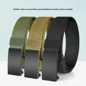 Men's No Hole No Teeth Nylon Woven Belt, Automatic Buckle Adjustable Tactical Belt for Outdoor Casual Work