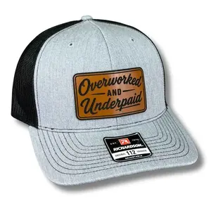 Overworked and Underpaid Trucker Hats, Funny Work Style Leather Patch Snapback Hats, Unisex Daily Baseball Cap, Perfect Gift for Husband and Wife