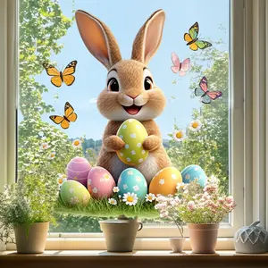 Easter Bunny Egg Sticker, Self-Adhesive Window Decal, Home Wall Decor, Removable PVC Art Sticker, Festive Seasonal Decoration