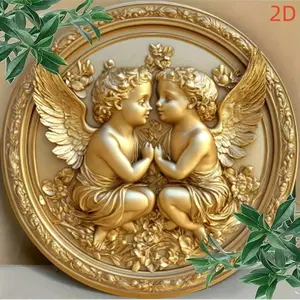 1 Piece Retro Angel Wall Decor Religious Home Decor Gold & White 2D Flat Design Luxury Artificial Wealth Angel Sculpture Power-Free