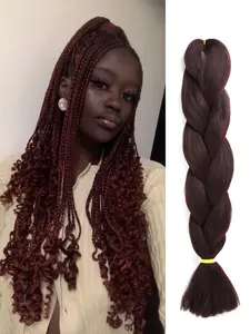 24 Inch Braided Hair Extensions Thick Braids Soft Synthetic Fiber Maroon Unisex Perfect for Parties Holidays Music Festivals Christmas Halloween Date Nights Cosplay Events and More