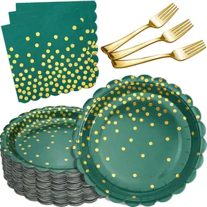 105 count Green Plates and Napkins Party Supplies, Green and  Birthday Party Decorations, 7" Dessert Paper Plates for Wedding  Shower Graduation Decorations, Serves 35