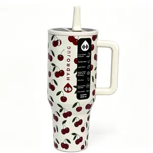 HydroJug 40oz Traveler Vibrant Cherry Print Tumbler with Triple-Wall Insulation FlipStraw Lid for All-Day Hydration Portable Insulated Flask Mug Printed Drinkware Bottled Water Bottles Bottled