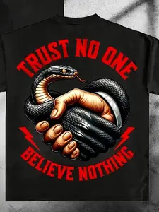 Men's & Women's Graphic T-Shirt - Trust No One Believe Nothing Snake Motif - Black Print - Soft Breathable Cotton Shirt - Loose Fit Casual Everyday & Halloween Outfits - Machine Washable Streetwear Top Halloween T Shirts Unisex Clothing