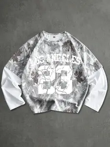 Unisex Los Angeles 23 Number Vintage Street Style Long Sleeve T-Shirt, Loose Fit Casual Top, Retro Print Two-Piece Design