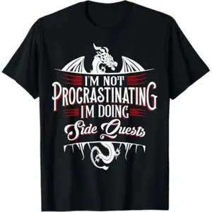 2026 New Boxy Fit Tee 100% Premium Cottoncomfortable Not Procrastinating Side Quests Funny RPG Gamer Dragons T-Shirt casual crew neck cotton t-shirt Menswear TopHeavyweight Cotton Pre-shrunk