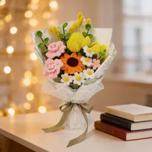 A bouquet of exquisite, handmade faux chenille stem flowers., Includes Tulip Carnation Sunflower, Warm Soft Gift for Mother's Day Thanksgiving Graduation