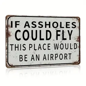 Funny Tin Sign, Man Cave Decor, Garage Home Bar Vintage Metal Decorations, If Assholes Could Fly This Place Would Be An Airport 12" X 8"