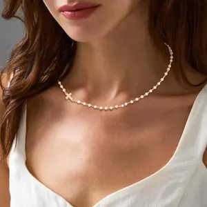 Cross Pendant Necklace for Women 14K Gold Plated Cubic Zirconia Pearl Cross Choker Necklaces Faith Religious
