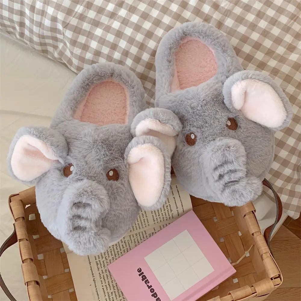 Women's Cute Elephant Slipper Shoes - Plush Fuzzy Cartoon Graphic Soft Sole House Slippers for Indoor Home Use, Soft Sole Slippers