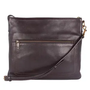 Large Dark Brown Utah Leather Sac Plat Messenger Bag