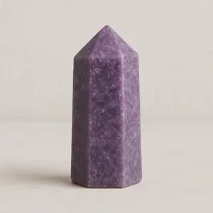 Natural Purple Lepidolite Crystal Tower – Hexagonal Polished Pillar for Emotional Healing, Stress Relief & Spiritual Balance – Hand-Carved Reiki Stone for Meditation, Décor & Gift