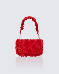 Women's Kassidy Red Organza Ruffle Handbag, Handbags for Women with Elastane-Synthetic Material, Compact Shoulder Bag Silhouette, Ideal Gifts for Her