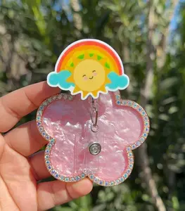 Happy Sun Retractable Badge Reel, Sunshine ID Clip, Nurse ID Holder